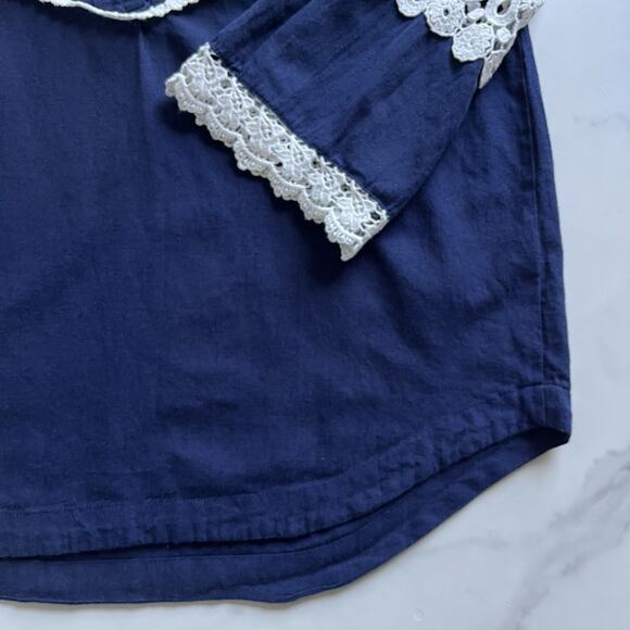 Tuckernuck Piper lace Blouse Navy Sz XS peasant feminine Nautical french chic - Picture 9 of 10